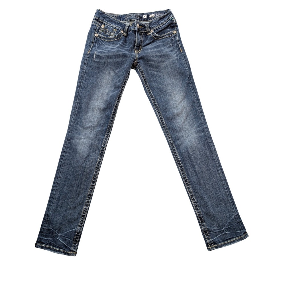 Miss Me Skinny Jeans Blue Embroidered Distressed Denim 5-Pocket Bohemian